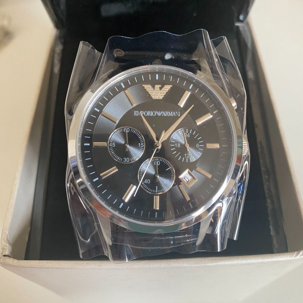 New Emporio Armani Men's AR2447 Dress Black Leather Watch